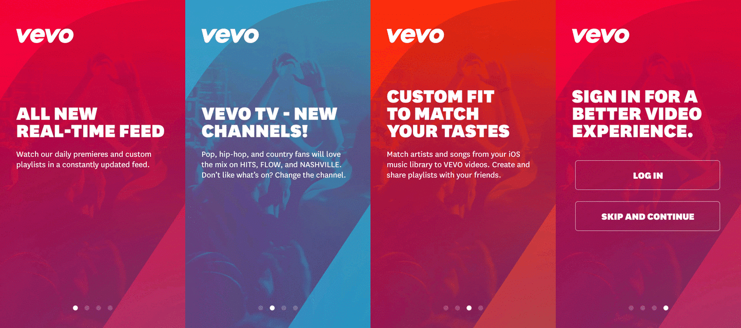 VEVO tutorial screen